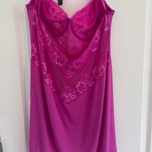 Lace Trim Chemise in Vibrant Pink